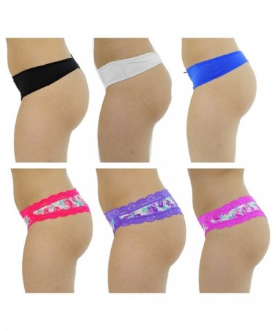 Thongs Panties for Women (Pack of 6) - Floral Lace/Solid Microfiber - C112OBHESFS $24.49 Panties