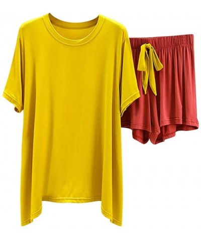 Women's Shorts Pajama Set Short Sleeve Sleepwear Tops Nightwear Pjs - Yellow - CD1908C6WN6 $31.80 Sets