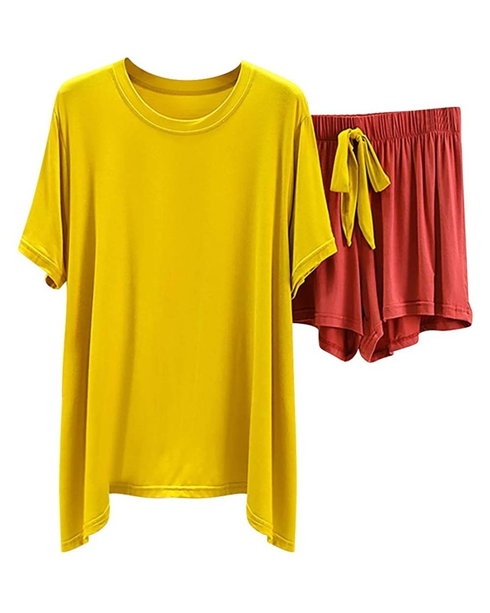 Women's Shorts Pajama Set Short Sleeve Sleepwear Tops Nightwear Pjs - Yellow - CD1908C6WN6 $31.80 Sets