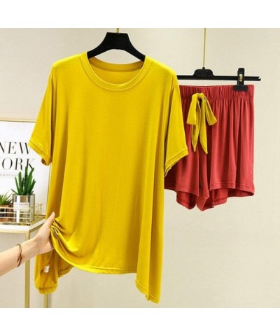 Women's Shorts Pajama Set Short Sleeve Sleepwear Tops Nightwear Pjs - Yellow - CD1908C6WN6 $31.80 Sets