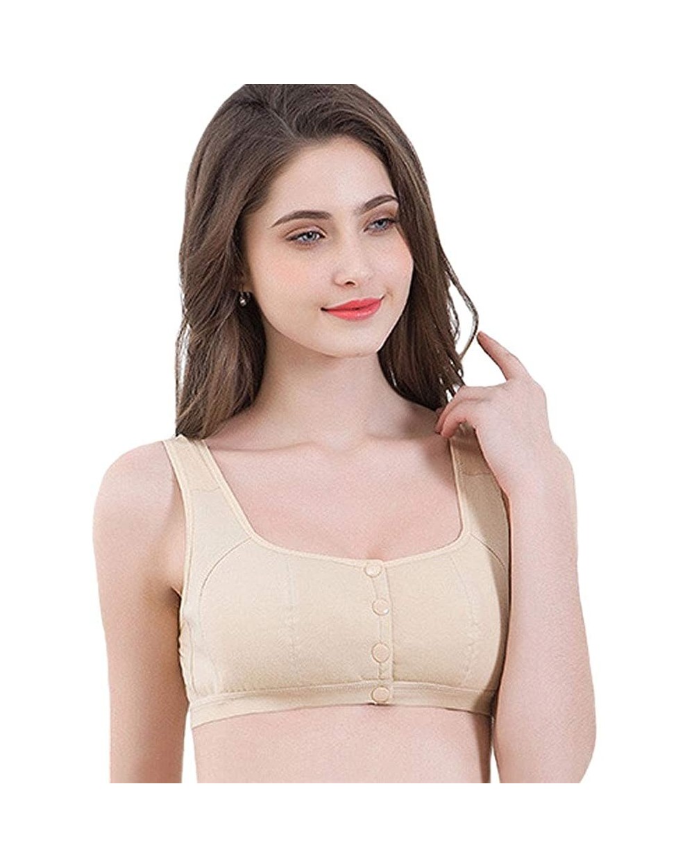 Front Closure Wire Free Thin Comfortable Vest Bra - Pure Apricot (4 Buttons) - C218H7LR09E $34.67 Bras