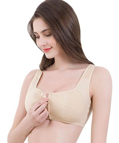 Front Closure Wire Free Thin Comfortable Vest Bra - Pure Apricot (4 Buttons) - C218H7LR09E $34.67 Bras