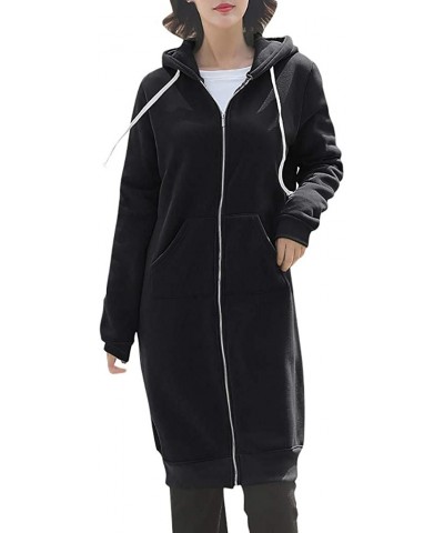 Long Solid Coat Women Fashion Hooded Jacket Long Sleeve with Pocket - B-black - CR18S6XCHD2 $53.76 Thermal Underwear