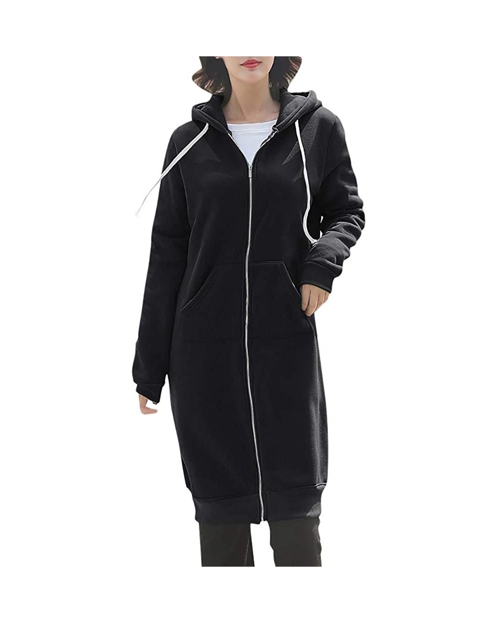 Long Solid Coat Women Fashion Hooded Jacket Long Sleeve with Pocket - B-black - CR18S6XCHD2 $53.76 Thermal Underwear