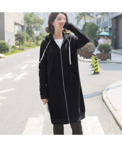 Long Solid Coat Women Fashion Hooded Jacket Long Sleeve with Pocket - B-black - CR18S6XCHD2 $53.76 Thermal Underwear