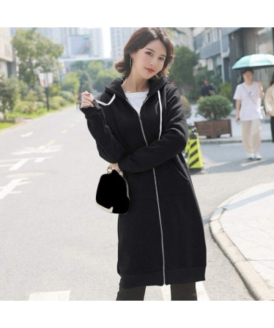 Long Solid Coat Women Fashion Hooded Jacket Long Sleeve with Pocket - B-black - CR18S6XCHD2 $53.76 Thermal Underwear