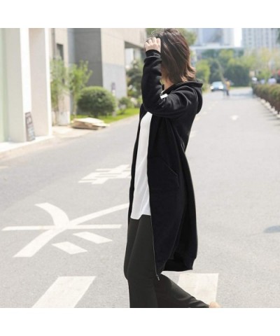 Long Solid Coat Women Fashion Hooded Jacket Long Sleeve with Pocket - B-black - CR18S6XCHD2 $53.76 Thermal Underwear