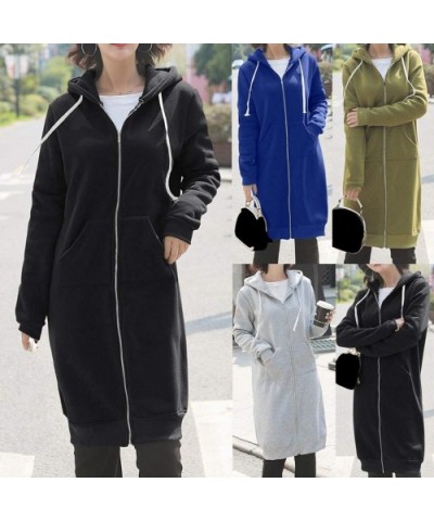 Long Solid Coat Women Fashion Hooded Jacket Long Sleeve with Pocket - B-black - CR18S6XCHD2 $53.76 Thermal Underwear