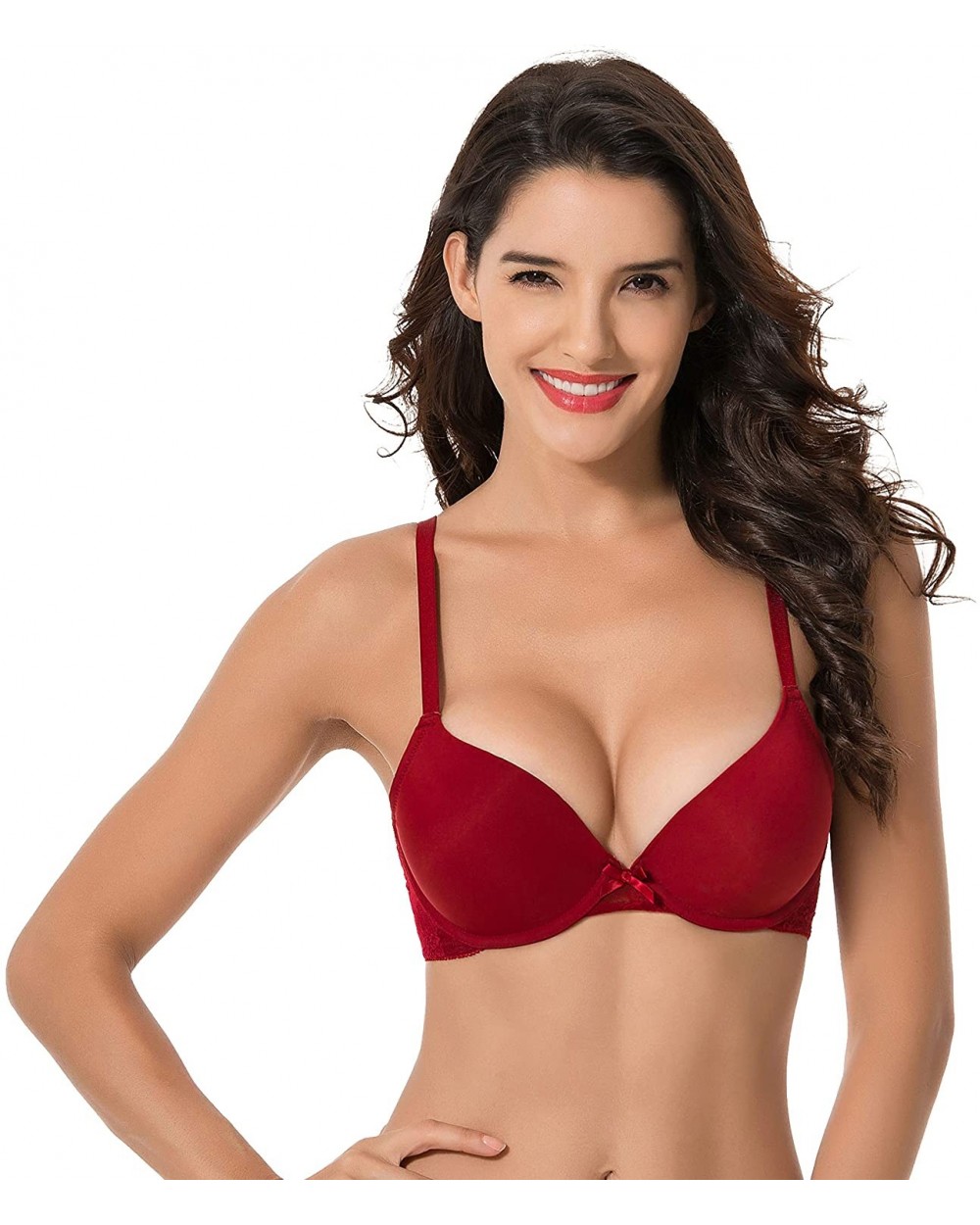 Womens Plus Size Perfect Shape Add 1 Cup Push Up Underwire Tshirt Bra - Burgundy(1 Pack) - CC18NZ4N2X2 $24.18 Bras