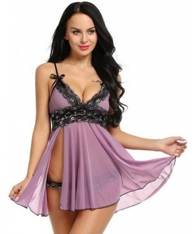 Sexy Lingerie Women's Pajamas Sexy Women Lingerie Underwear Nightgown Babydoll Sleepwear - Purple - C51938LCETA $26.69 Baby D...