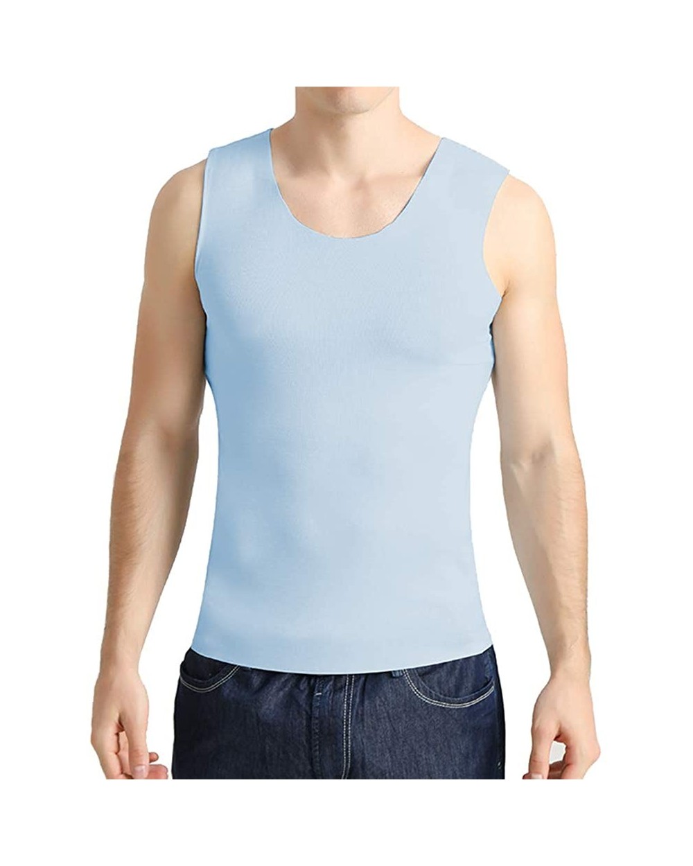 Men's Modal Seamless Sport Vest Loungewear Tank Top - Light Blue - CY198GS8M2W $26.17 Sleep Tops