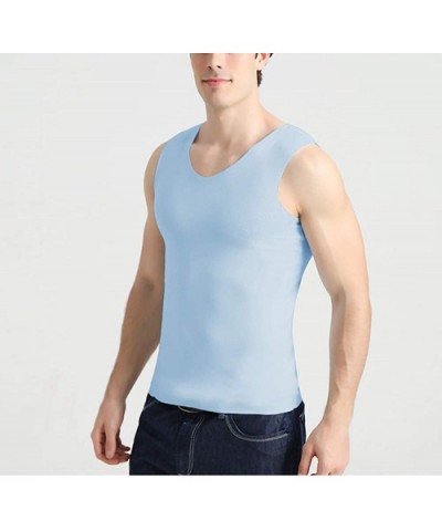 Men's Modal Seamless Sport Vest Loungewear Tank Top - Light Blue - CY198GS8M2W $26.17 Sleep Tops