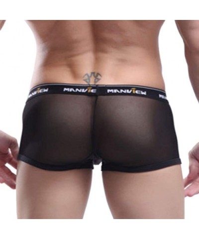 Men Underwear Sexy Boxer Brief Bikini Breathable Mesh Low Rise Transparent See Through Pouch Underpant - Black-a - CD18X7GU99...