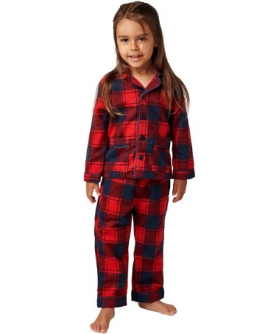Kids Flannel Button Down Pajama Set- Long Cotton Pjs for Boys and Girls- 4T Red and Navy Plaid (A0441Q344T) - CV18TRI2Q5X $44...