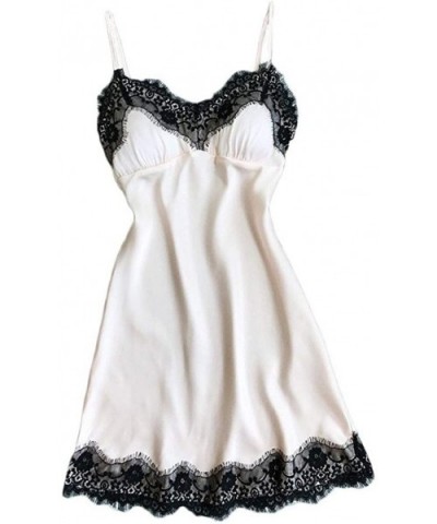 Women Sexy Lace Sleepwear Sling V-Neck Chemise Silk Nightgown Lingerie Sleepwear Dress - White - CO18OWKCNR6 $18.05 Baby Doll...