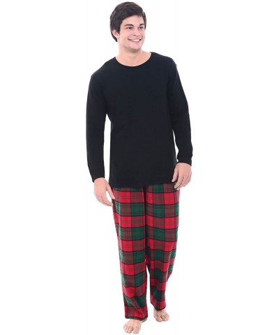 Mens Flannel Pajamas- Thermal Knit Top Cotton Pj Set - Red and Green Christmas Plaid - CF11VKX6QGP $65.43 Sleep Sets