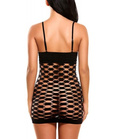 Women's Fishnet Lingerie Mesh Hole Strap Chemise Babydoll Mini Dress - 1black - CM12NW5FH1P $21.71 Baby Dolls & Chemises