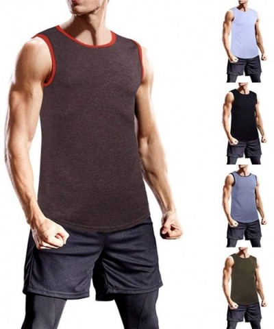 Workout Tank Tops-Men Summer Gym Muscle Bodybuilding Sports Vest Casual Dry Fit Solid Color Crewneck T-Shirts - Army Green - ...