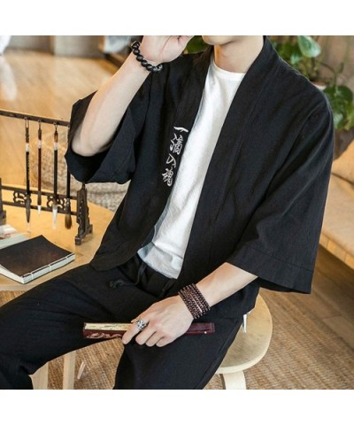 Men's Shirts Fashion Men's Cardigan Print Loose Lightweight Coat Summer Japanese-Style Robe Tops - Black - C718W569WH9 $42.21...