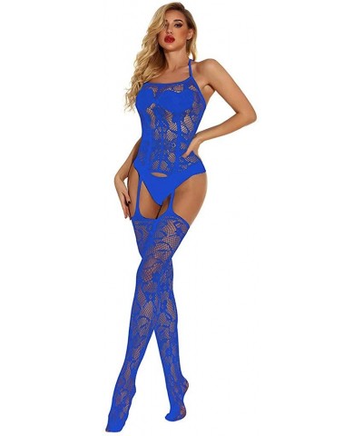 Lingerie-Women's Mesh Lingerie Hollow Fishnet Babydoll Underwear Nightwear - Blue - CJ190ATKOXH $17.13 Baby Dolls & Chemises