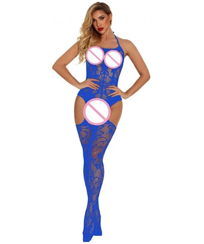 Lingerie-Women's Mesh Lingerie Hollow Fishnet Babydoll Underwear Nightwear - Blue - CJ190ATKOXH $17.13 Baby Dolls & Chemises