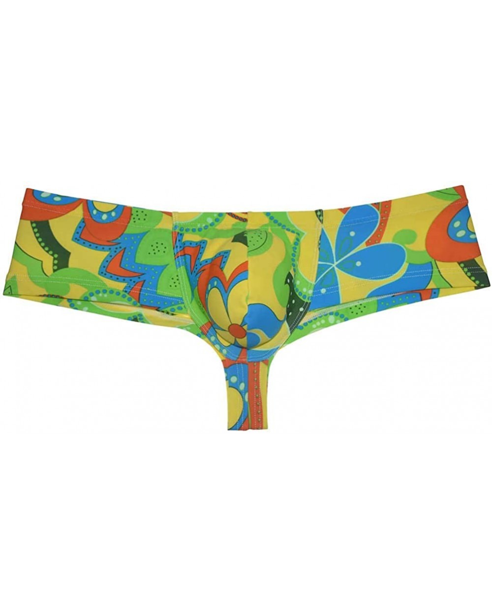 Men Cheeky Briefs Printed Body Boxer Thong Brazilian Bikini Mini Shorts Underwear Skimpy Boxers Trunks - Yellow Flower - CR19...