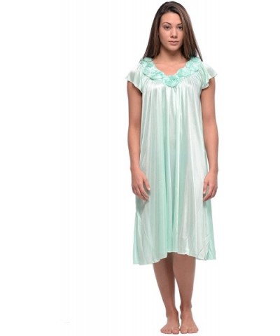 Women's Cap Sleeve Rose Satin Nightgown - Green - CJ12CF6XMJT $21.44 Nightgowns & Sleepshirts