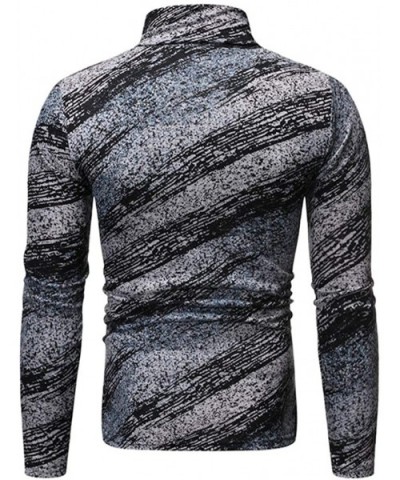 Men Kint Sweater Graphics Print Jumper Top Autumn Winter Casual High Neck Pullover - Gray2 - CJ18A2G5OM3 $37.27 Thermal Under...
