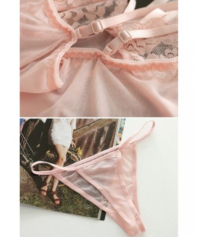 Women Sexy 3 Piece Lace V-Neck Lingerie Set Chemise Babydoll Sleepwear - Pink - C7187DCOH79 $29.61 Baby Dolls & Chemises