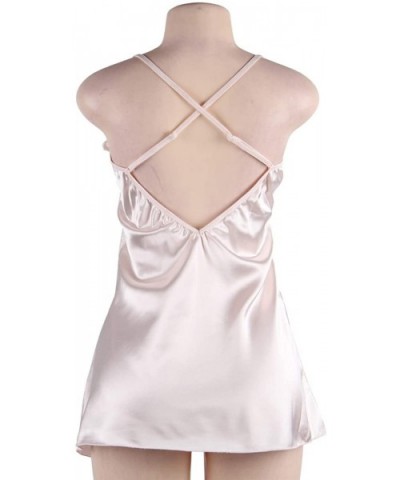 Women Stain Lace Chemise Nightgown Lace Babydoll Lingerie V Neck Sleepwear - Beige - C718Y02QKRY $22.57 Baby Dolls & Chemises