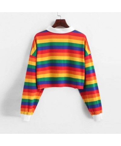 Womens Color Stripe Button Long Sleeve Pullover Hoodies Sweatshirt Tops BlouseSequins Plaid T-Shirt Blouse - Red - CW194LKWRW...