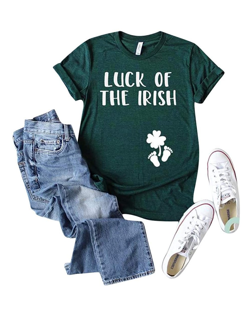 Patrick's Day Women's T-Shirt- Green O-Neck Short Sleeve Vest Blouse - E-green - C51944R29QZ $17.48 Tops