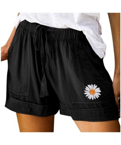 Comfy Drawstring Women Plus Shorts Elastic Waist - C Black - CH190WT7TKX $16.66 Bottoms