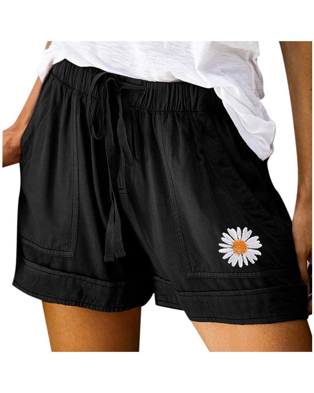 Comfy Drawstring Women Plus Shorts Elastic Waist - C Black - CH190WT7TKX $16.66 Bottoms