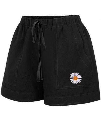 Comfy Drawstring Women Plus Shorts Elastic Waist - C Black - CH190WT7TKX $16.66 Bottoms