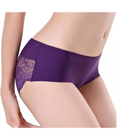 Women Sexy Pure Cotton Knickers Transparent LCE-Silk Seamless Lady's Underpants - Purple - CY18X66HHDI $13.53 Slips