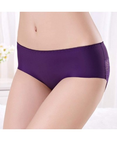 Women Sexy Pure Cotton Knickers Transparent LCE-Silk Seamless Lady's Underpants - Purple - CY18X66HHDI $13.53 Slips