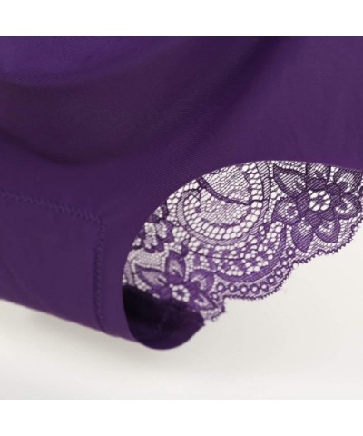 Women Sexy Pure Cotton Knickers Transparent LCE-Silk Seamless Lady's Underpants - Purple - CY18X66HHDI $13.53 Slips