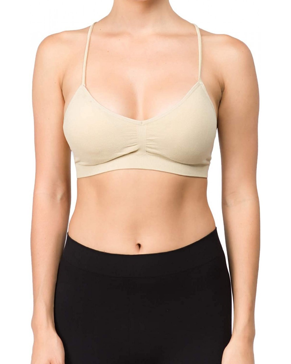 Women's Cross Back Seamless Ultra Soft Breathable Bra - Khaki - C918SH9I5IY $17.43 Bras