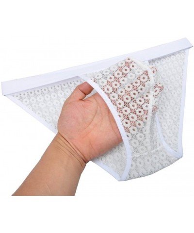 Men's Lace Briefs Underwear Sissy Sexy Bikini Briefs Open Side Cheeky Underpants - White - C3194SSSNMS $15.65 Briefs