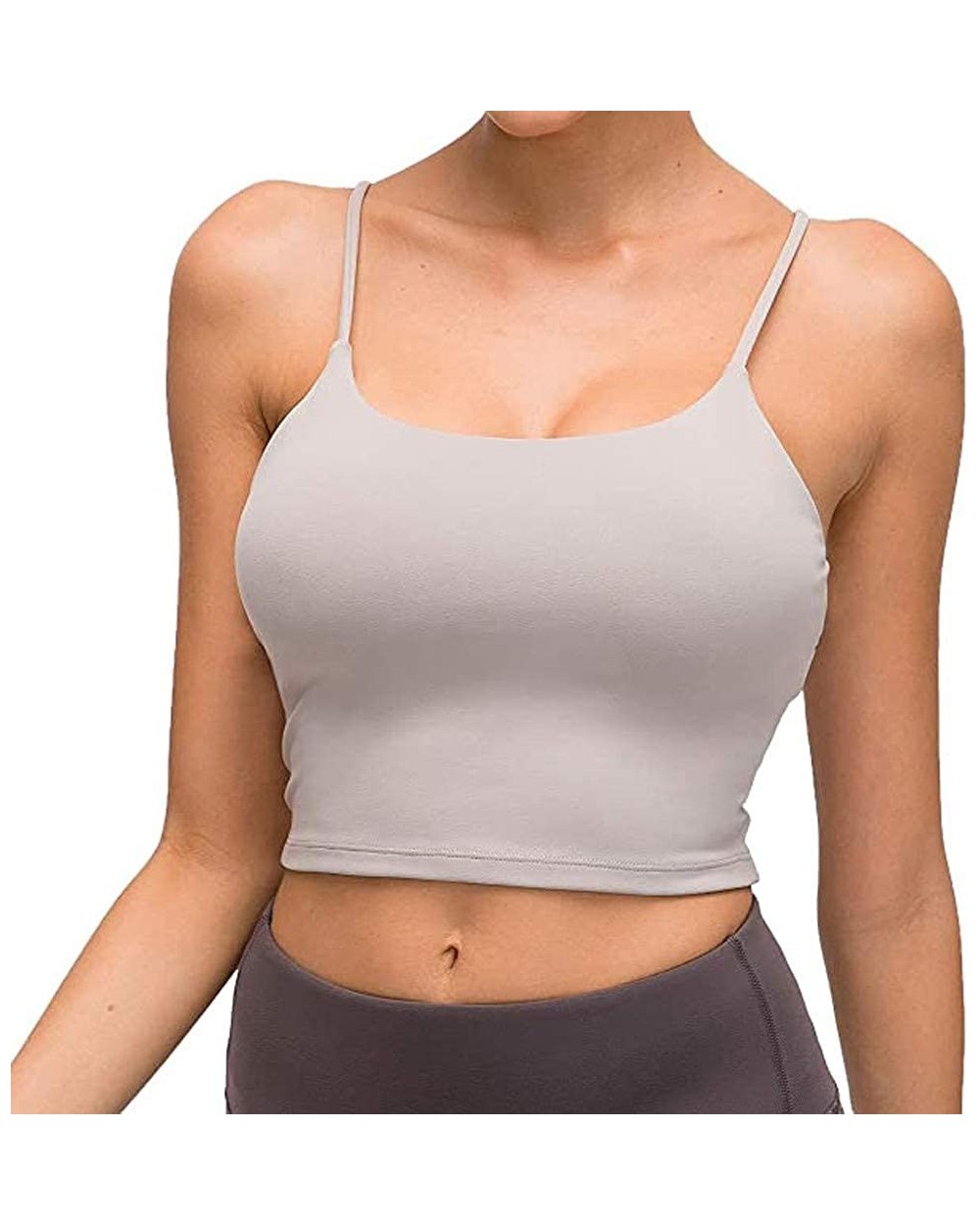 Women Padded Sports Bra Fitness Workout Running Shirts Yoga Tank Top Camisole Crop Top with Built in Bra - Gray - CV19EOKZQ2G...