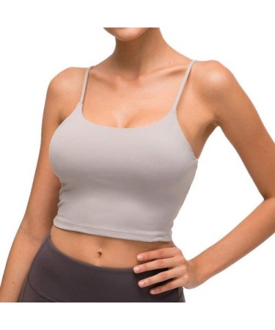 Women Padded Sports Bra Fitness Workout Running Shirts Yoga Tank Top Camisole Crop Top with Built in Bra - Gray - CV19EOKZQ2G...