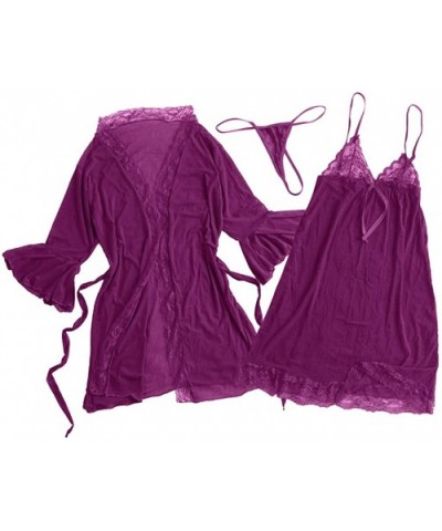 Women Sexy Lingerie Lace Sleepwear Camisole Nightdress Suit Underwear Pajama Set - Purple - C1197QTIE5E $28.03 Slips