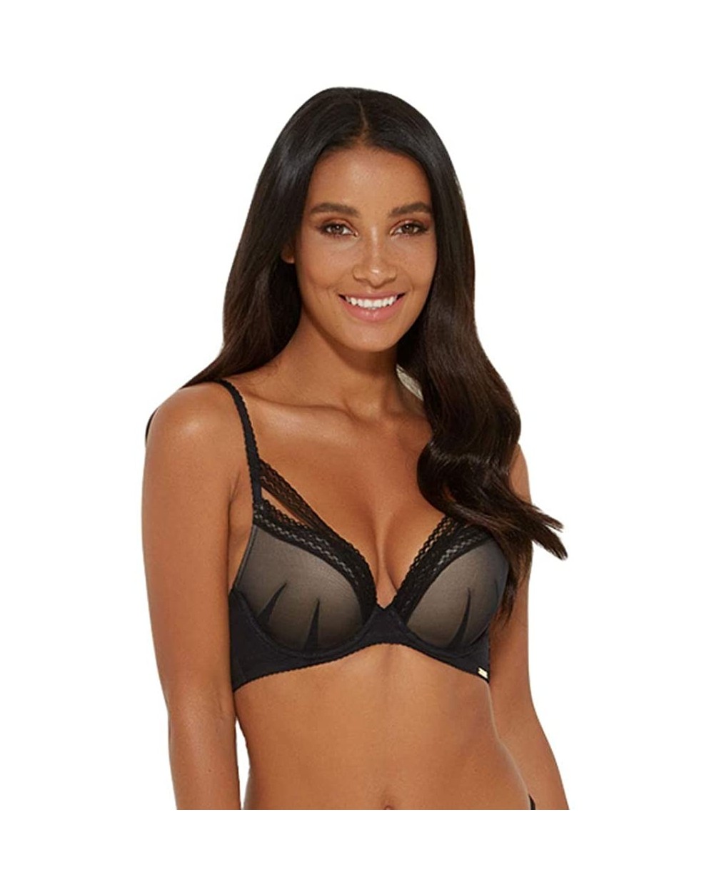 Women's Sheer Seduction Padded Plunge Bra Black 30FF - CY18LS48UYZ $76.90 Bras