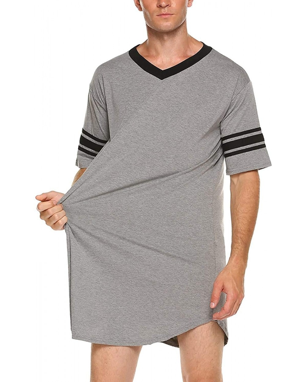 Men's Nightwear- Comfy Nightshirt Big&Tall V Neck Short Sleeve Soft Loose Pajama Sleep Shirt for Men Women - Gray-468 - CU19G...