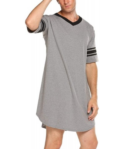 Men's Nightwear- Comfy Nightshirt Big&Tall V Neck Short Sleeve Soft Loose Pajama Sleep Shirt for Men Women - Gray-468 - CU19G...