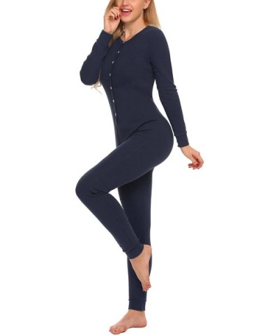 Womens One Piece Pajama Union Suit Thermal Underwear Set Sleepwear Pajama Jumpsuit Union - A_navy Blue - C0187AMAU9Q $46.77 Sets