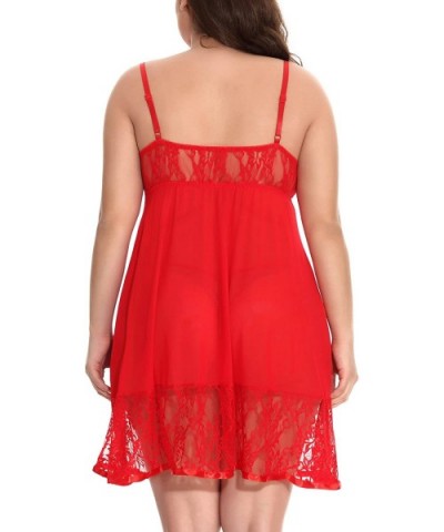 Christmas Lingerie for Women Plus Size Red Lace Babydoll Naughty Santa Dress Sleepwear Chemise 1XL-4XL - 03 Red - CH18ZCSEX7W...