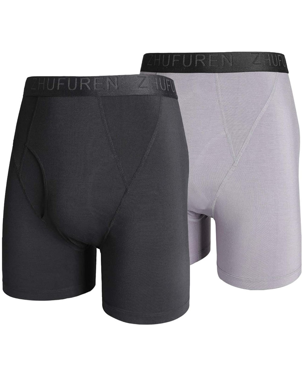 Mens Boxer Briefs Bamboo Underwear U-Pouch Design Soft Breathable Boxer Brief - 2 Pack (Black + Grey) - CQ18N7QN829 $29.75 Bo...