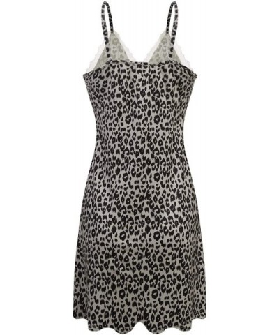 Sleepwear Womens Chemise Nightgown Full Slip Lace Lounge Dress - Viscose-leopard - C318A4TXZDD $36.73 Baby Dolls & Chemises